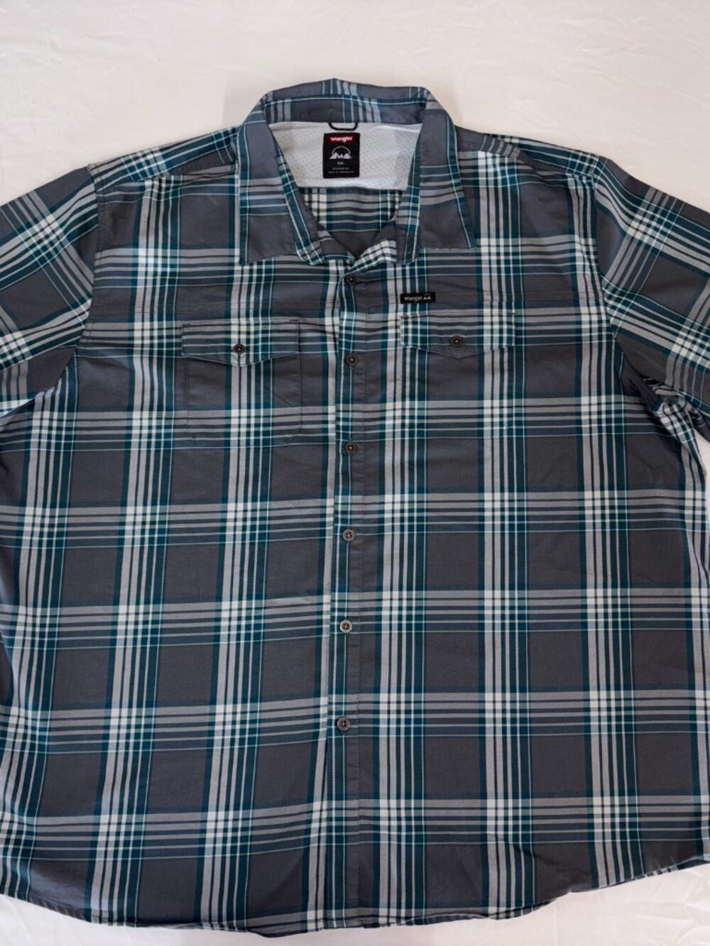 Wrangler Mens Shirt Button Down Size 3XL Gray Green Plaid Short Sleeve Western